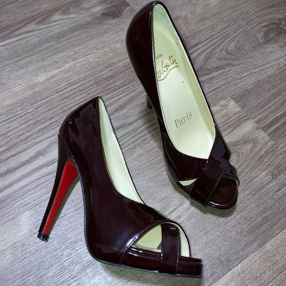 Burgundy Peep Toe Heels, Size 37 US 7